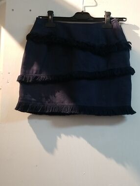 Navy Fringed Mini Skirt - Women